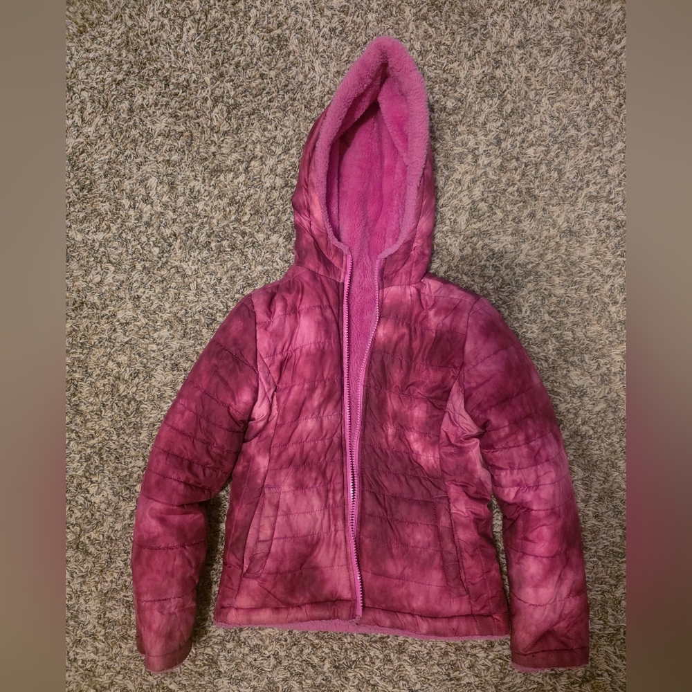 SO Kids Pink Tie-Dye Hooded Puffer Jacket